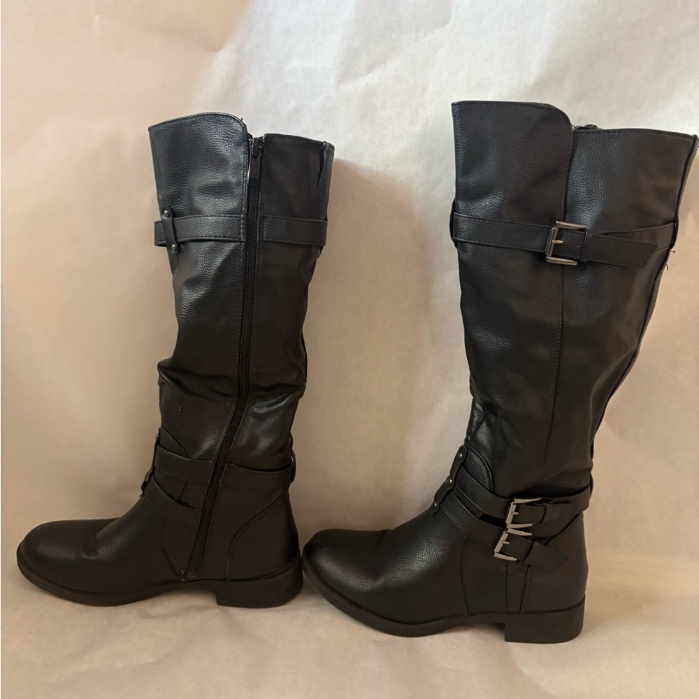 Black Knee-High Buckle Boots
